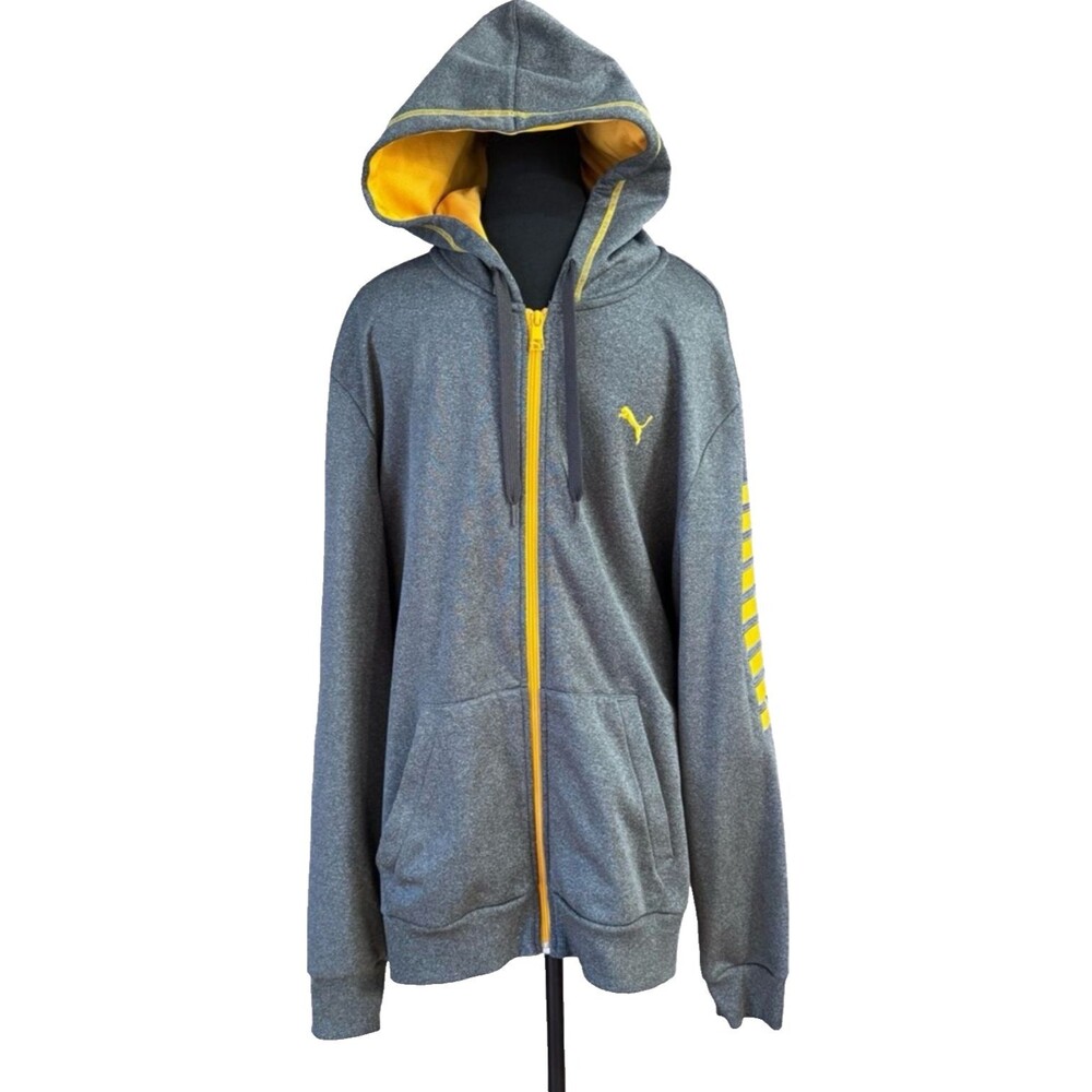 Puma WarmCell Zip Up Hoodie Men’s XXL Gray Yellow Logo Athletic Full Zip